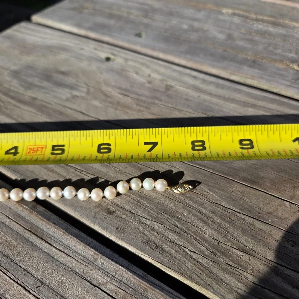 Vintage 7in 14k Yellow Gold White Pearl Single Strand Bracelet Estate